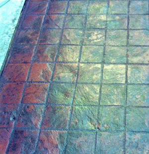 Stamped Concrete Sidewalk - 6" Grouted Slate Tile