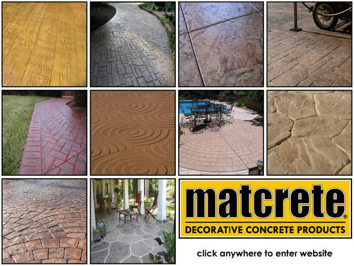 Manufacturer of architectural concrete stamps, seamless texture skins, stampable overlay imprinting mats, countertop forms, release agents, color hardeners, integral color, sealers and more. 